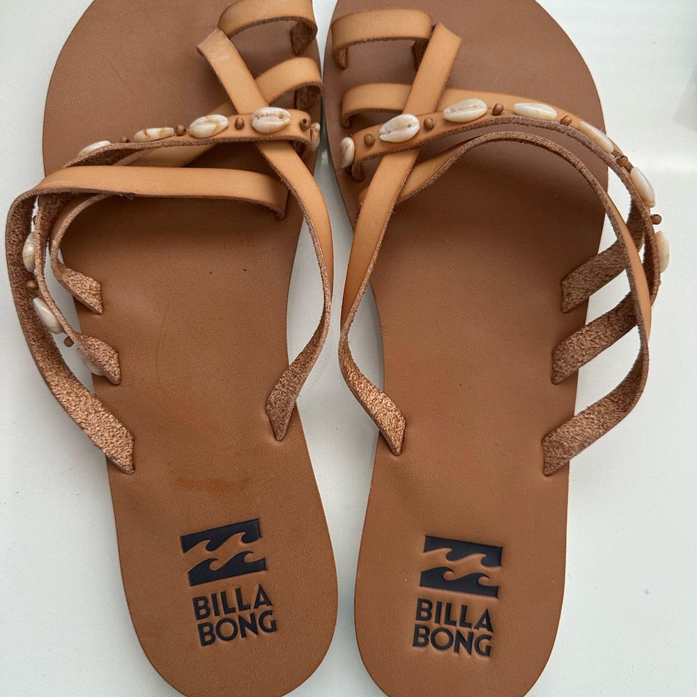 Billabong Tan Sandals with Shell Accents